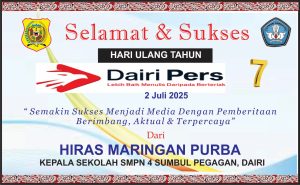 Iklan Ucapan Selamat HUT Dairi Pers ke 7 dari Kepala SMPN 4 Sumbul
