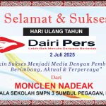 Iklan Ucapan Selamat HUT Dairi Pers ke 7 Kepala SMPN 3 Sumbul, Dairi