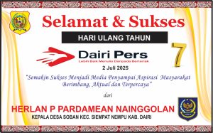 Iklan Ucapan Selamat HUT Dairi Pers ke 7 Dari Kepala Desa Soban Kab. Dairi