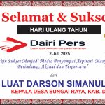 Iklan Ucapan Selamat HUT Dairi Pers ke 7 dari Kepala Desa Sungai Raya, Dairi