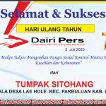 Iklan Ucapan Selamat HUT Dairi Pers ke 7 Dari Kepala Desa Lae Hole Kab. Dairi