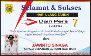 Iklan Ucapan Selamat HUT Dairi Pers ke 7 Dari Kepala Desa Batu Gungun, Dairi