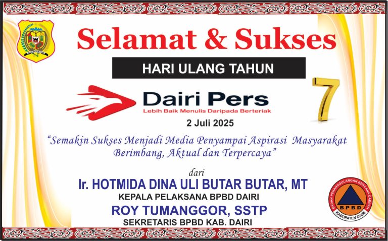 Iklan Ucapan Selamat HUT Dairi Pers ke 7 Dari BPBD Kab. Dairi