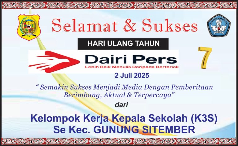 Iklan Ucapan Selamat HUT Dairi Pers ke 7 Dari K3S Kec. Gunung Sitember Kab. Dairi