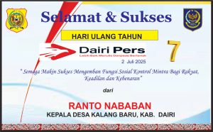 Iklan Ucapan Selamat HUT Dairi Pers ke 7 Dari Kepala Desa Kalang Baru Kab. Dairi