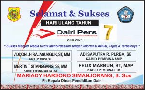 Iklan Ucapan Selamat HUT Dairi Pers ke 7 Dari Dinas Pendidikan Dairi Kab. Dairi