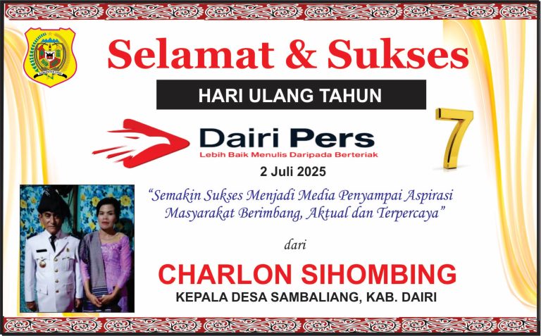 Iklan Ucapan Selamat HUT Dairi Pers ke 7 dari Kepala Desa Sambaling
