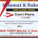Iklan Ucapan Selamat HUT Dairi Pers ke 7 Dari Kepala Dinas PMD Kab. Dairi