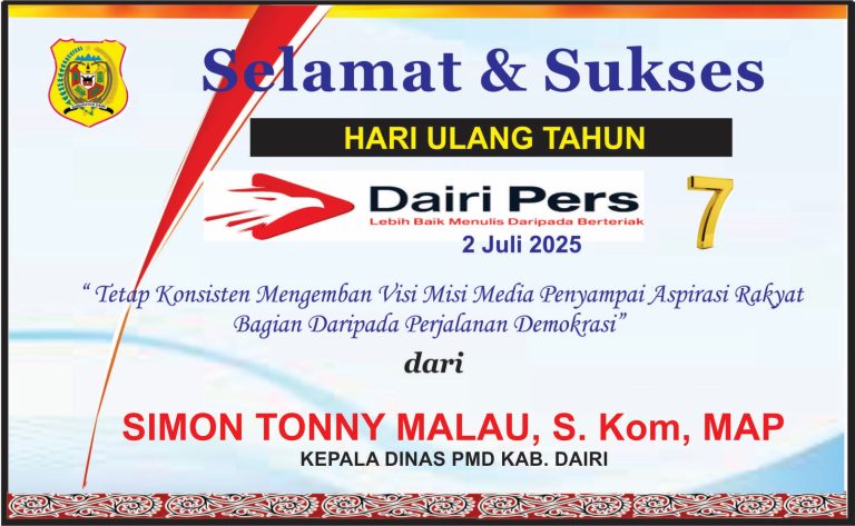 Iklan Ucapan Selamat HUT Dairi Pers ke 7 Dari Kepala Dinas PMD Kab. Dairi
