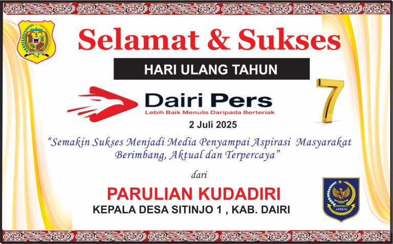 Iklan Ucapan Selamat HUT Dairi Pers ke 7 Dari Kepala Desa Sitinjo 1 Kab. Dairi
