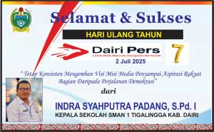 Iklan Ucapan Selamat HUT Dairi Pers ke 7 Dari Kepala SMAN 1 Tigalingga Kab. Dairi