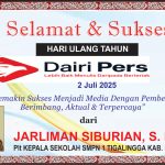 Iklan Ucapan Selamat HUT Dairi Pers ke 7 Dari Kepala SMPN 1 Tigalingga, Dairi