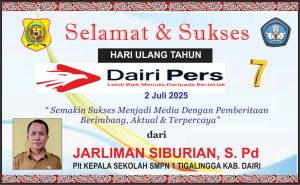 Iklan Ucapan Selamat HUT Dairi Pers ke 7 Dari Kepala SMPN 1 Tigalingga, Dairi