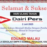 Iklan Ucapan Selamat HUT Dairi Pers ke 7 Kepala SMPN 5 Sumbul, Dairi