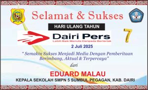 Iklan Ucapan Selamat HUT Dairi Pers ke 7 Kepala SMPN 5 Sumbul, Dairi
