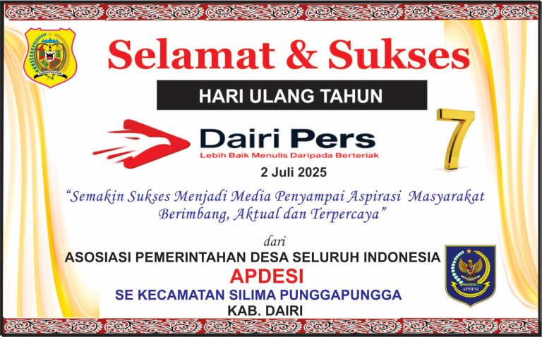 Iklan Ucapan Selamat HUT Dairi Pers ke 7 Dari APDESI Kec. Silima Punggapungga Kab. Dairi