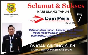 Iklan Ucapan Selamat HUT Dairi Pers ke 7 Dari Camat Tanah Pinem , Kab. Dairi