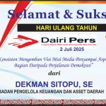 Iklan Ucapan Selamat HUT Dairi Pers ke 7 Dari Kepala BPPKAD Kab. Dairi