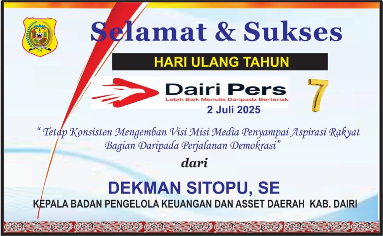 Iklan Ucapan Selamat HUT Dairi Pers ke 7 Dari Kepala BPPKAD Kab. Dairi