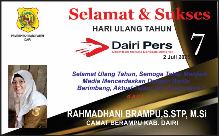 Iklan Ucapan Selamat HUT Dairi Pers ke 7 Dari Camat Berampu Kab. Dairi