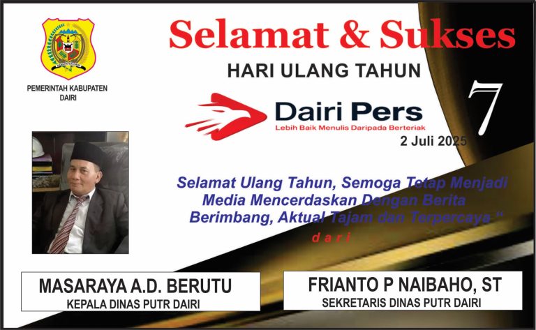 Iklan Ucapan Selamat HUT Dairi Pers ke 7 Dari Dinas PUTR Kab. Dairi