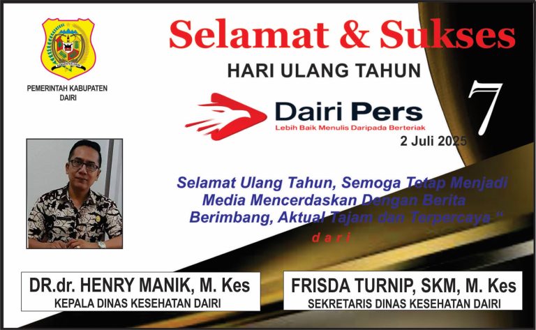 Iklan Ucapan Selamat HUT Dairi Pers ke 7 Dari Kadis Kesehatan Kab. Dairi
