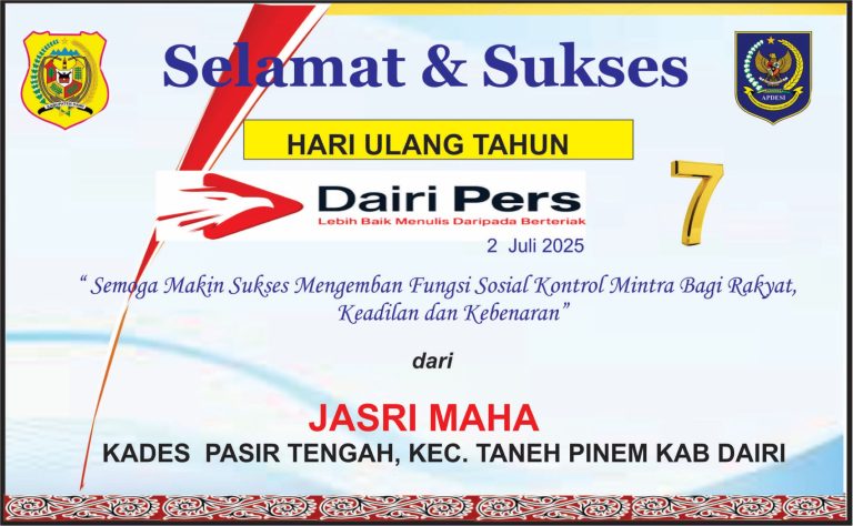 Iklan Ucapan Selamat HUT Dairi Pers ke 7 Dari Kades Pasir Tengah, Kec. Tanah Pinem Kab. Dairi