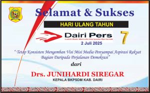 Iklan Ucapan Selamat HUT Dairi Pers ke 7 Dari Kepala BKPSDM , Kab. Dairi