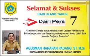 Iklan Ucapan Selamat HUT Dairi Pers ke 7 Dari Dinas Pendidikan, Kab. Pakpak Bharat