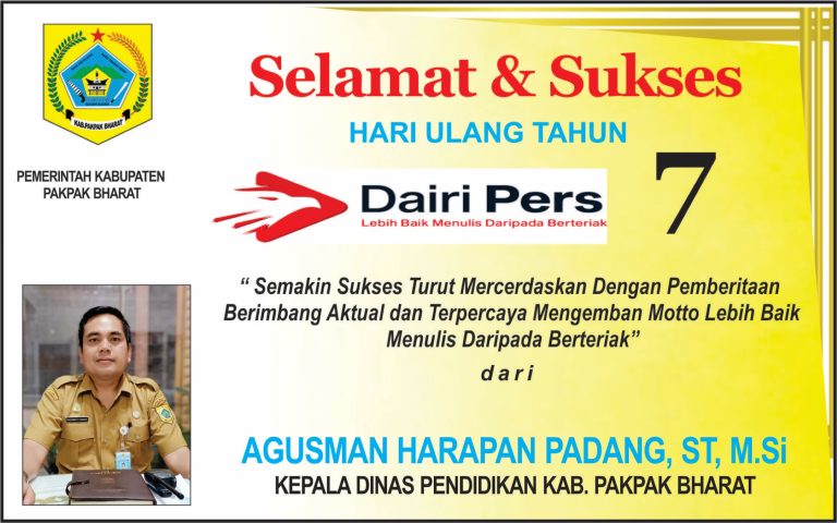Iklan Ucapan Selamat HUT Dairi Pers ke 7 Dari Dinas Pendidikan, Kab. Pakpak Bharat