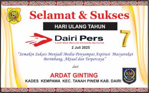 Iklan Ucapan Selamat HUT Dairi Pers ke 7 Dari Kepala Desa Kempawa , Tanah Pinem , Kab. Dairi