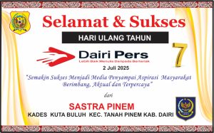 Iklan Ucapan Selamat HUT Dairi Pers ke 7 Dari Kepala Desa Kuta Buluh, Tanah Pinem , Kab. Dairi