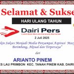 Iklan Ucapan Selamat HUT Dairi Pers ke 7 Dari Kepala Desa Lau Primbon, Tanah Pinem , Kab. Dairi
