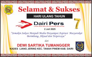 Iklan Ucapan Selamat HUT Dairi Pers ke 7 Dari Kepala Desa Liang Jering, Tanah Pinem , Kab. Dairi