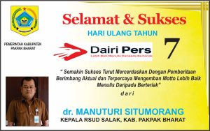Iklan Ucapan Selamat HUT Dairi Pers ke 7 Dari RSUD SALAK, Kab. Pakpak Bharat