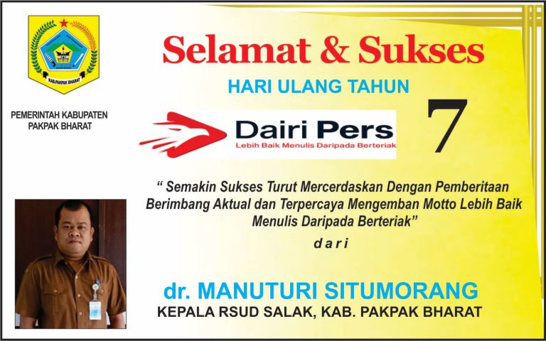 Iklan Ucapan Selamat HUT Dairi Pers ke 7 Dari RSUD SALAK, Kab. Pakpak Bharat