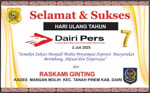 Iklan Ucapan Selamat HUT Dairi Pers ke 7 Dari Kepala Desa Mangan Molih , Tanah Pinem , Kab. Dairi