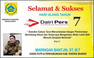 Iklan Ucapan Selamat HUT Dairi Pers ke 7 Dari Kadis PUTR & Perhubungan, Kab. Pakpak Bharat