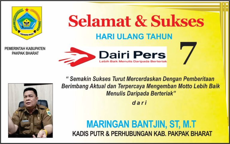 Iklan Ucapan Selamat HUT Dairi Pers ke 7 Dari Kadis PUTR & Perhubungan, Kab. Pakpak Bharat
