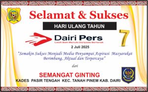 Iklan Ucapan Selamat HUT Dairi Pers ke 7 Dari Kepala Desa Pasir Tengah, Tanah Pinem , Kab. Dairi