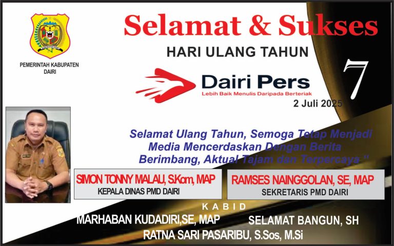 Iklan Ucapan Selamat HUT Dairi Pers ke 7 Dari Dinas PMD Kab. Dairi