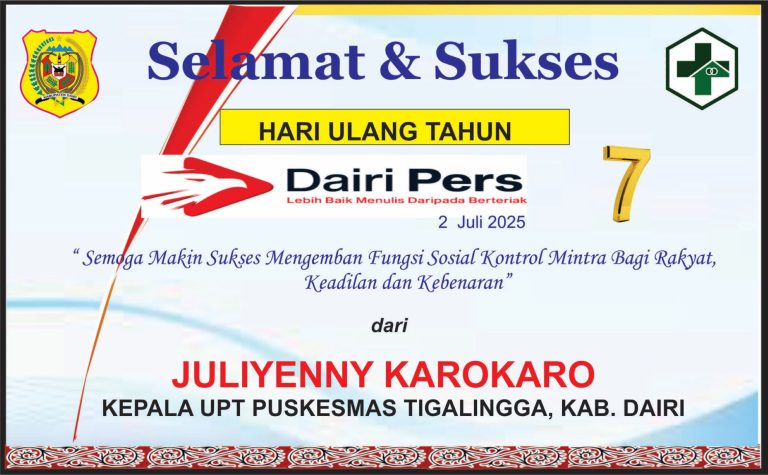 Iklan Ucapan Selamat HUT Dairi Pers ke 7 Dari UPT Puskesmas Tigalingga, Kab. Dairi