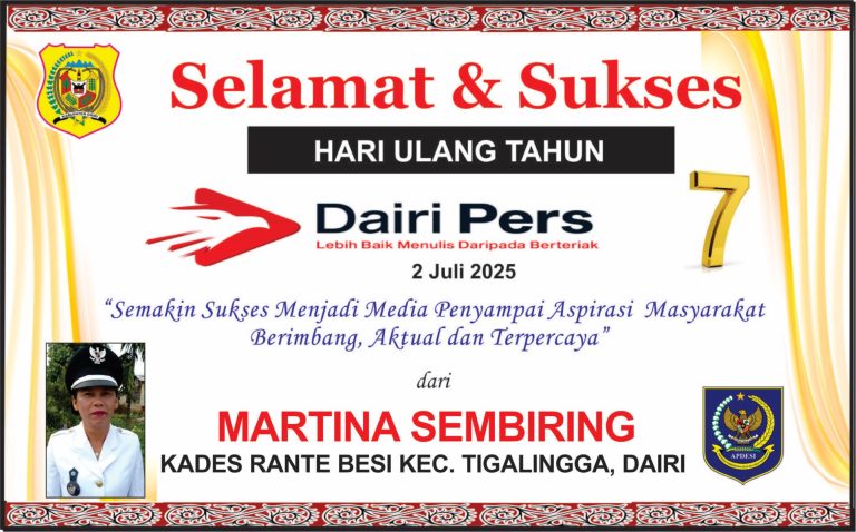 Iklan Ucapan Selamat HUT Dairi Pers ke 7 Dari Kepala Desa Rante Besi Kab. Dairi