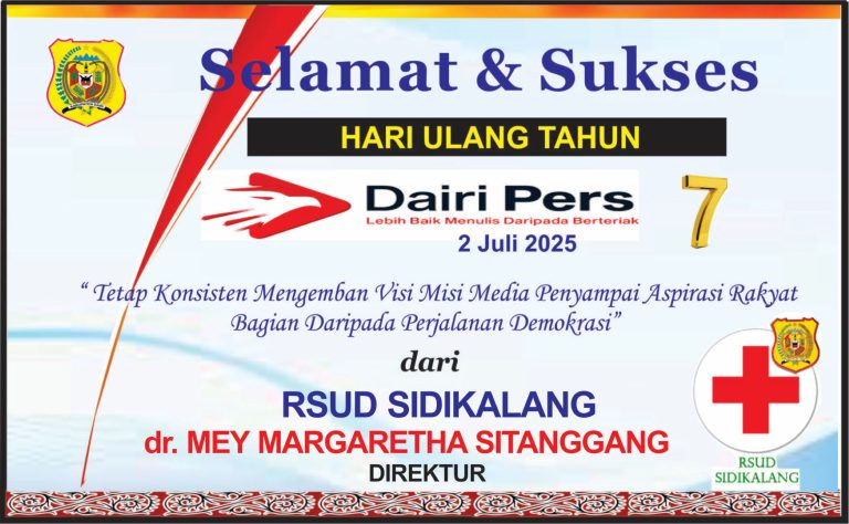 Iklan Ucapan Selamat HUT Dairi Pers ke 7 Dari RSUD Sidikalang Kab. Dairi
