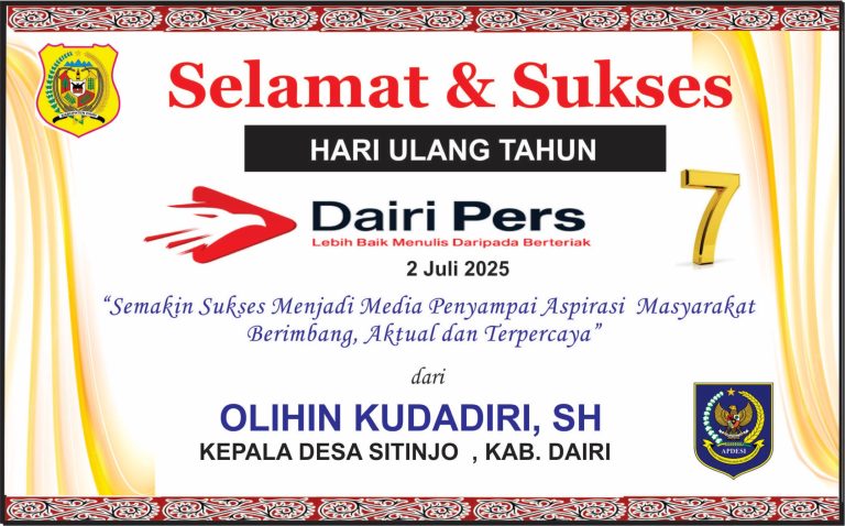 Iklan Ucapan Selamat HUT Dairi Pers ke 7 Dari Kepala Desa Sitinjo  Kab. Dairi