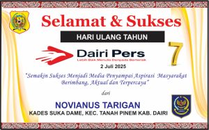 Iklan Ucapan Selamat HUT Dairi Pers ke 7 Dari Kepala Desa Suka Dame, Tanah Pinem , Kab. Dairi