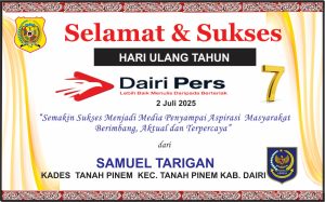 Iklan Ucapan Selamat HUT Dairi Pers ke 7 Dari Kepala Desa Tanah Pinem, Kec. Tanah Pinem , Kab. Dairi