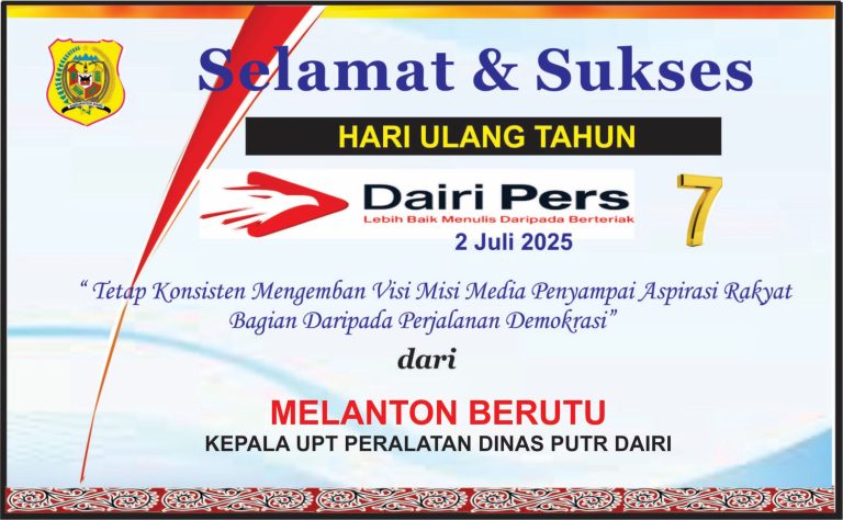 Iklan Ucapan Selamat HUT Dairi Pers ke 7 Dari UPT Peralatan Dinas PUTR  Kab. Dairi