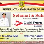 Iklan Ucapan Selamat HUT Dairi Pers ke 7 Dari Bupati dan Wakil Bupati Dairi , Kab. Dairi