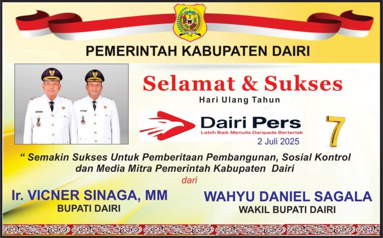 Iklan Ucapan Selamat HUT Dairi Pers ke 7 Dari Bupati dan Wakil Bupati Dairi , Kab. Dairi